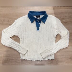 Vici Ribbed Cream Sweater with Blue Accents